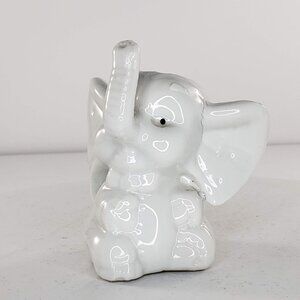 Vintage Elephant White Wearing Bow Figurine
